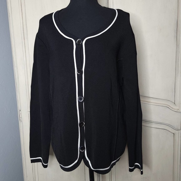 Jones New York Knit Collection Smooth Heavyweight Contrast Trim Cardigan✨️XL - Picture 1 of 12